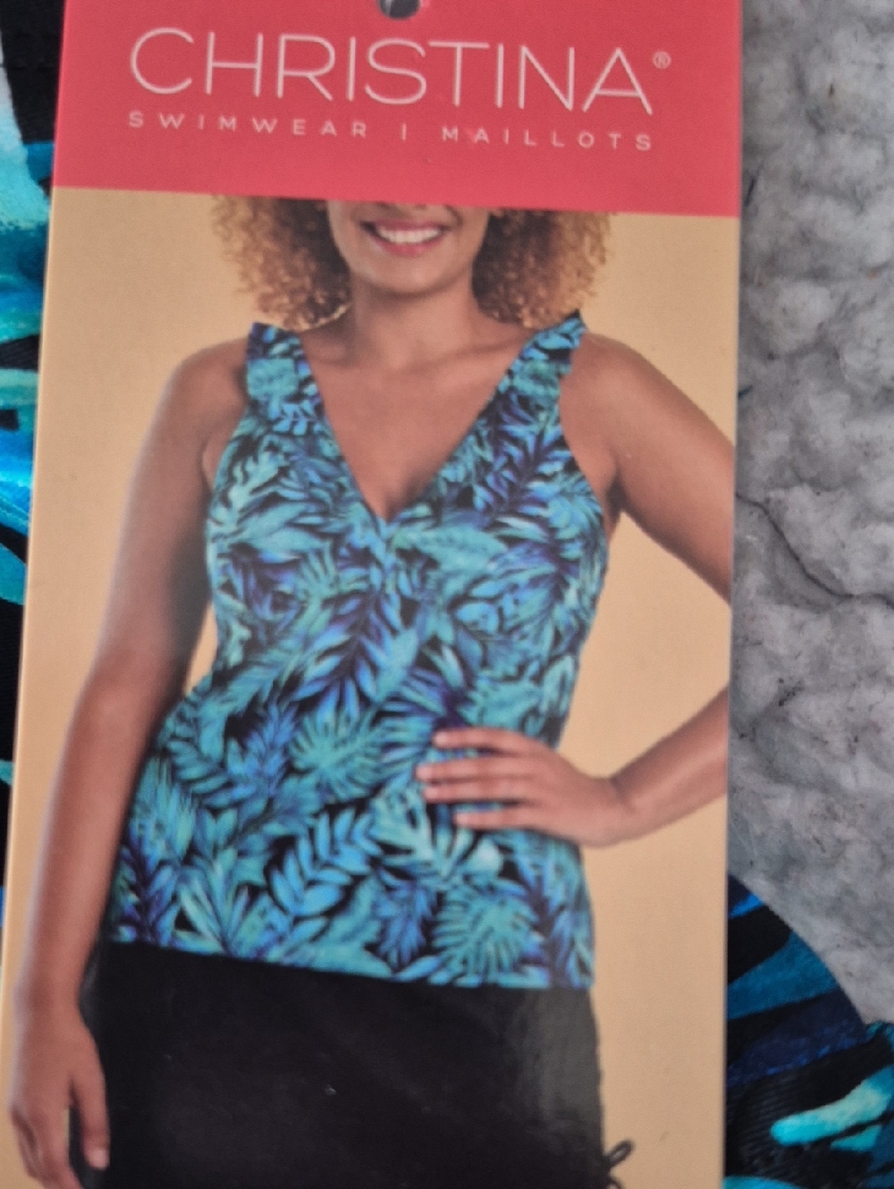 Sz 14: 2 Piece Christina Blue Teal Tropical Leaf Tankini Top